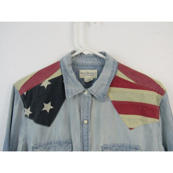 Denim & Supply American Flag Patriotic Western Rodeo Button Down Chambray Shirt - Picture 2 of 7
